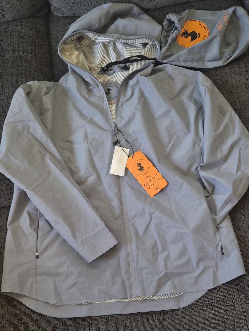 SAVE THE DUCK Light Gray Hooded Raincoat